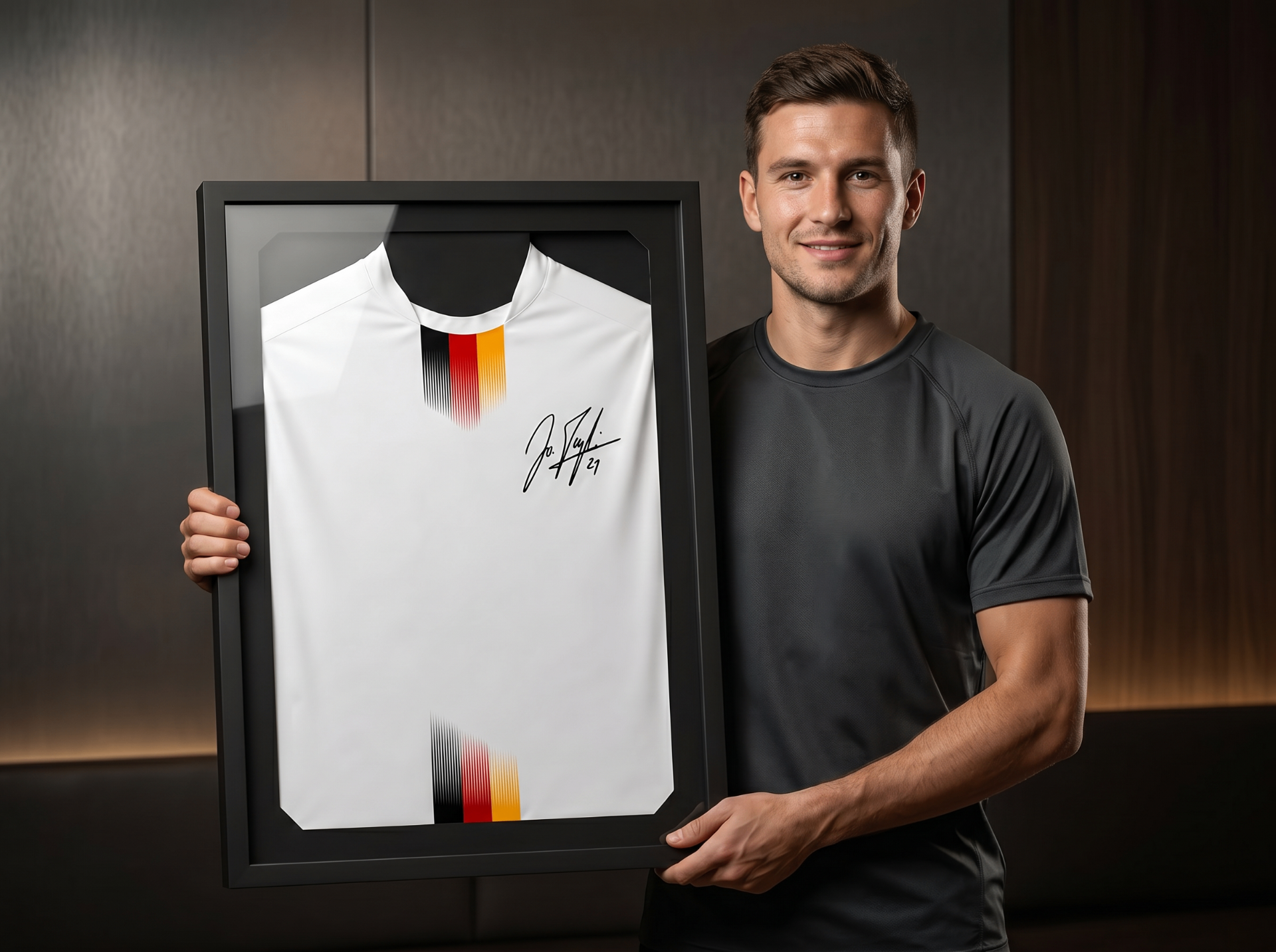 Spieler präsentiert den Premium-Trikotrahmen